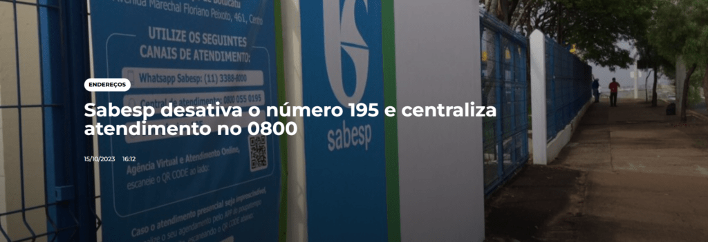 A partir de 1º de outubro, atendimento telefônico da Sabesp será  centralizado