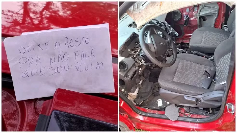 Carro roubado é encontrado ‘depenado’ com bilhete ao dono, em Jundiaí