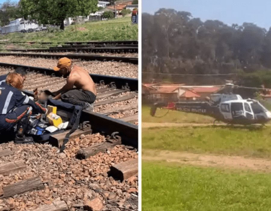 Homem é resgatado por Águia após cair de trem em Campinas (SP) (Foto: Reprodução/EPTV)