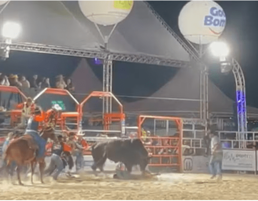 Peão é arrastado por touro em rodeio no interior de SP (Foto: Reprodução)